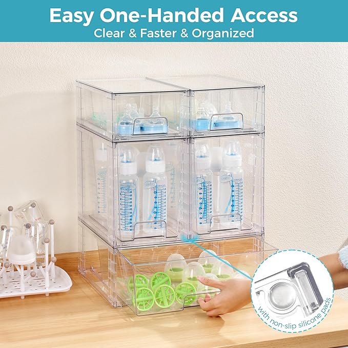 Vtopmart 6 Pack Clear Stackable Storage Drawers, Plastic Drawers - Image 5