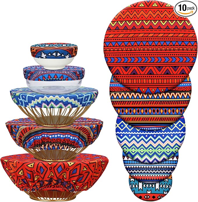 Patelai 10 Pcs Bowl Covers Reusable in 5 Size Stretch Cloth Fabric Elastic Food by Patelai