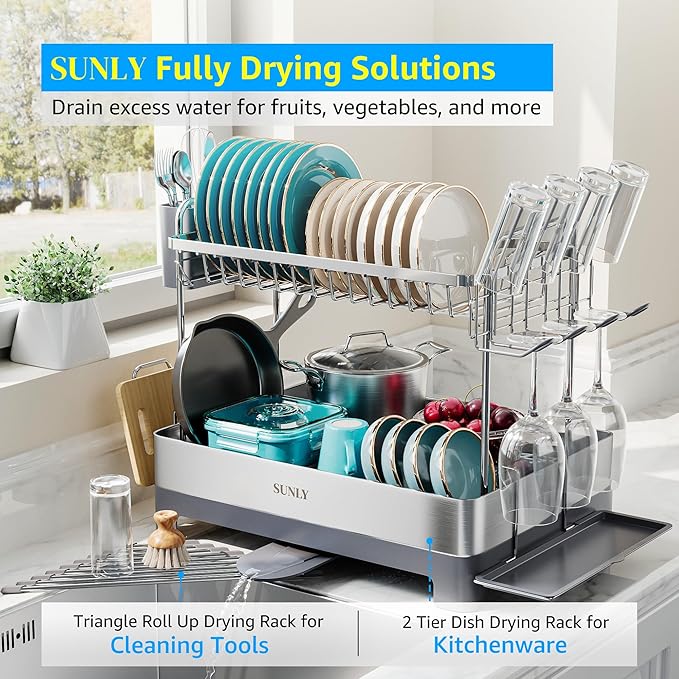 SUNLY Large Dish Drying Rack, 304 Stainless, Extra Large Drain Board - Image 2