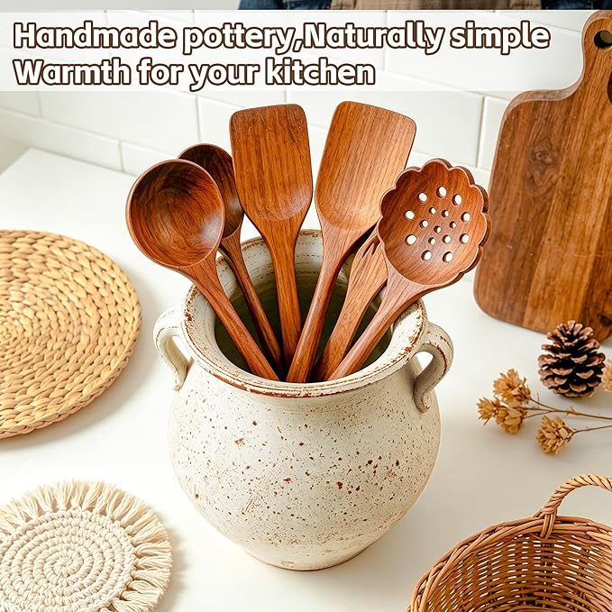 Rustic Kitchen Utensil Holder for Countertop, 7.6x4.9In Large Ceramic Cooking - Image 8