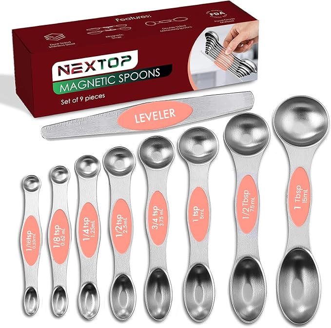 Magnetic Measuring Spoons Set of 9 Stainless Steel Dual-Sided Stackable by Nextop