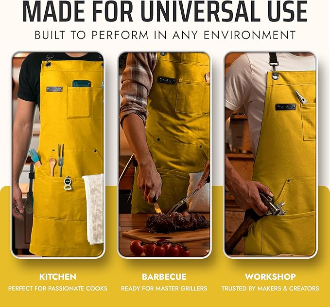 Asaya Chef and BBQ Apron with Bottle Opener and Hand Towel - 10oz Cotton Canvas - Image 7
