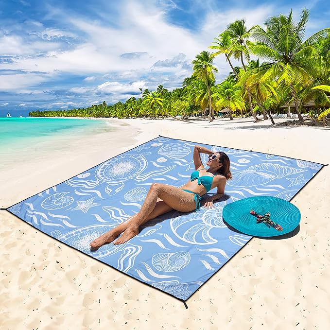 WIWIGO Beach Blanket Waterproof Sandproof Beach Mat 79" X 83"/10'x9'for 2-8 - Image 5