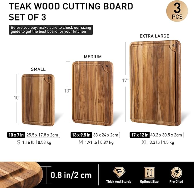 Teak Wood Cutting Board Set for Kitchen High-End Non Toxic Non Slip Over Sink - Image 3