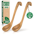2 Pcs Wooden Ladle for Soup – 10.8×2.8" Bamboo Soup Ladle for Stews and Sauces by HYQO