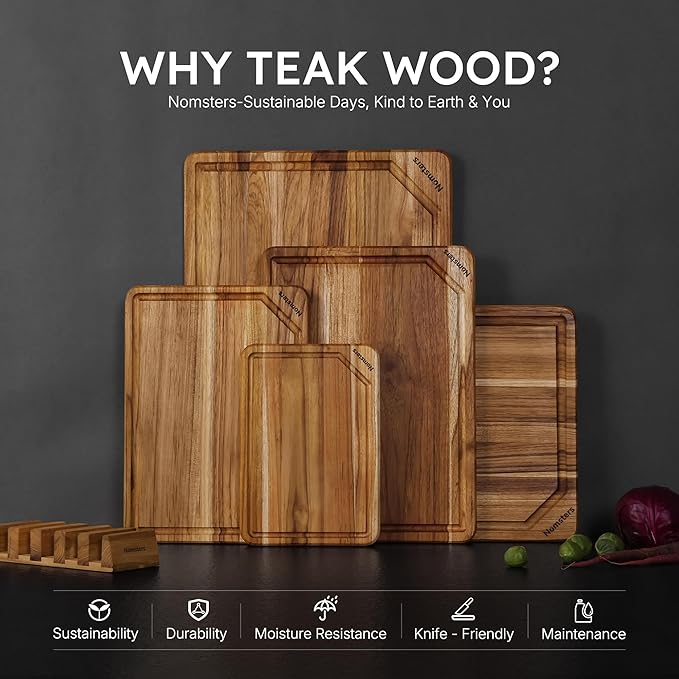 5 Pack Teak Wood Cutting Board Set - Image 3