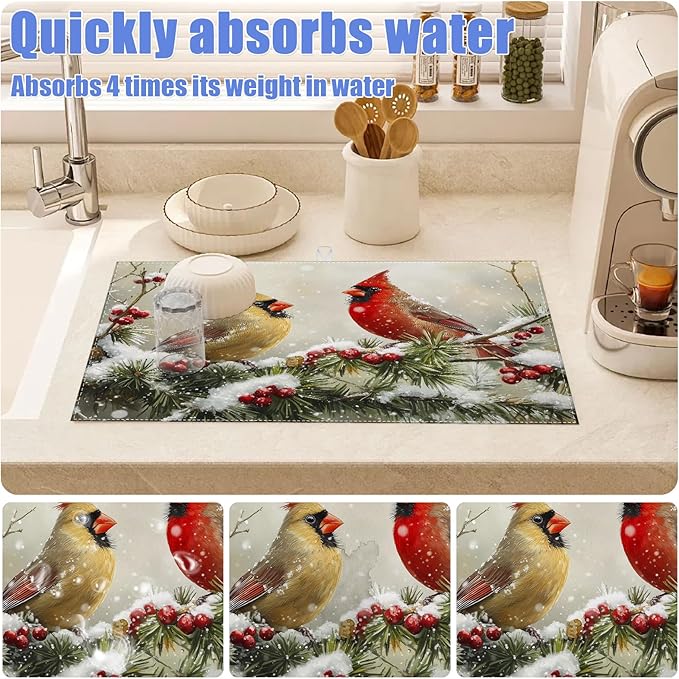 Winter Cardinal Bird Dish Drying Mat - Image 4