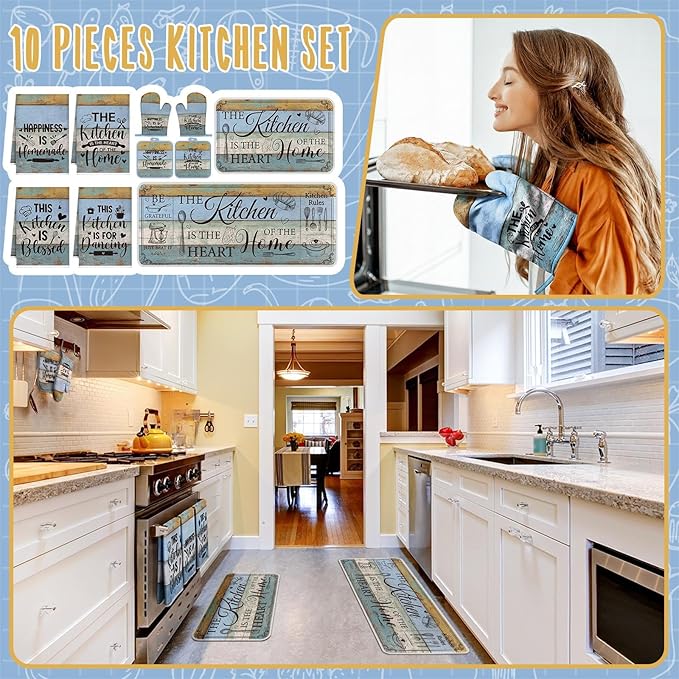 Fourluoo 10 Pcs Farmhouse Kitchen Decor and Accessories Set 4 Kitchen Towels 2 - Image 2