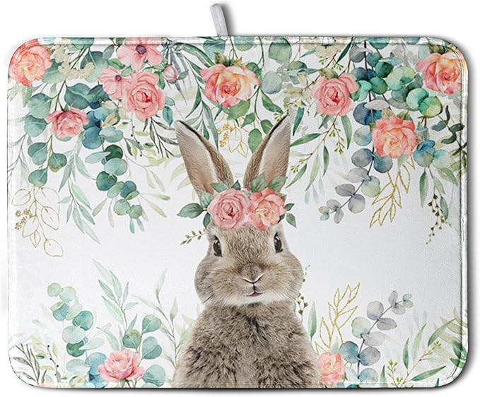Easter Rabbit Dish Drying Mats for Kitchen Counter Easter Spring Watercolor by Kwlegh