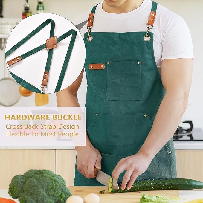 Aoomzoon Canvas Aprons for Men Chef Apron, Work Apron - 16oz Heavy Duty Cross - Image 2