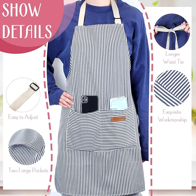 Handepo 12 Pcs Cotton Aprons for Women Men - Image 3