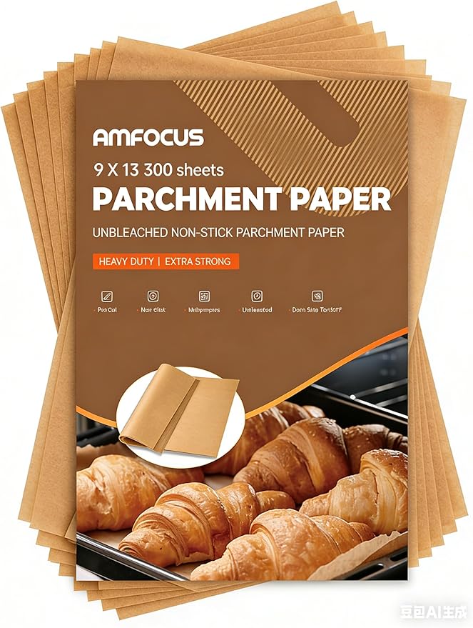 300 Pcs Parchment Paper Sheets, 9x13 In Non-Stick Precut Baking Parchment by AMFOCUS