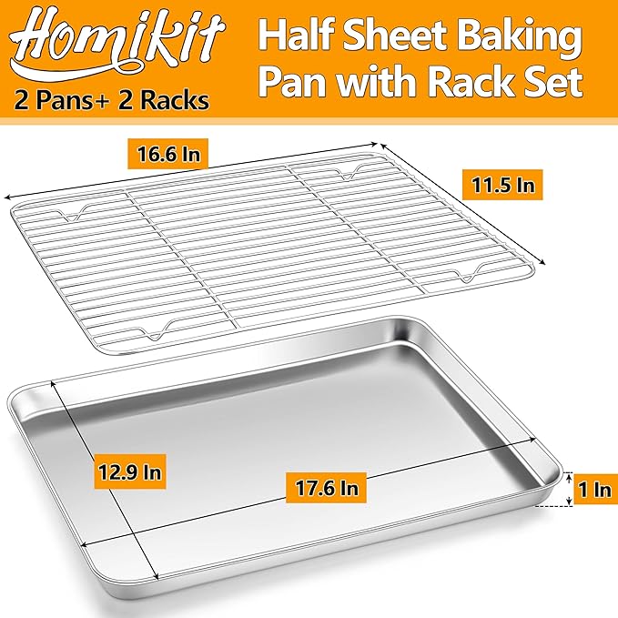 Homikit Baking Sheet with Rack Set, 18x13 Inches Stainless Steel Half Cookie - Image 2