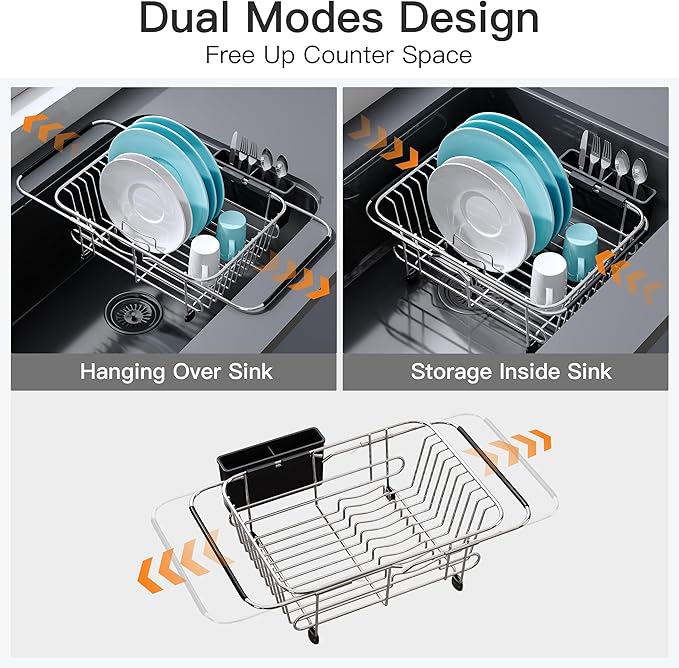 Apartment RV Small Dish Drainer Drying Rack Over The Sink In Stainless Steel - Image 2