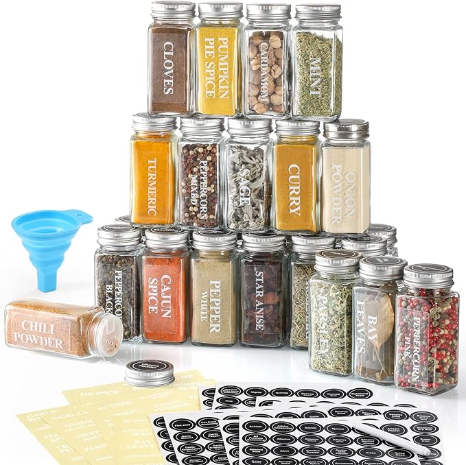 AOZITA 24 Pcs Glass Spice Jars - 4oz Empty Square Spice Bottles Containers by AOZITA