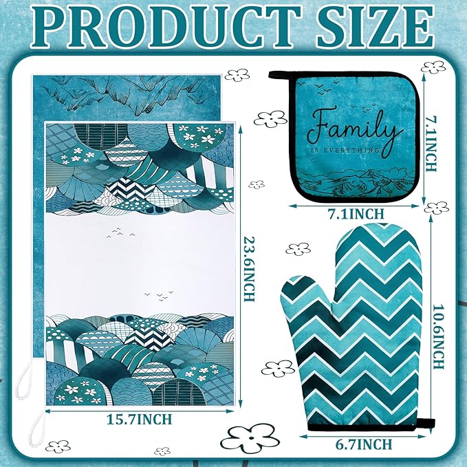 Bencailor 6 Pcs Boho Mountains Kitchen Towels Oven Mitts and Pot Holders Set - Image 3