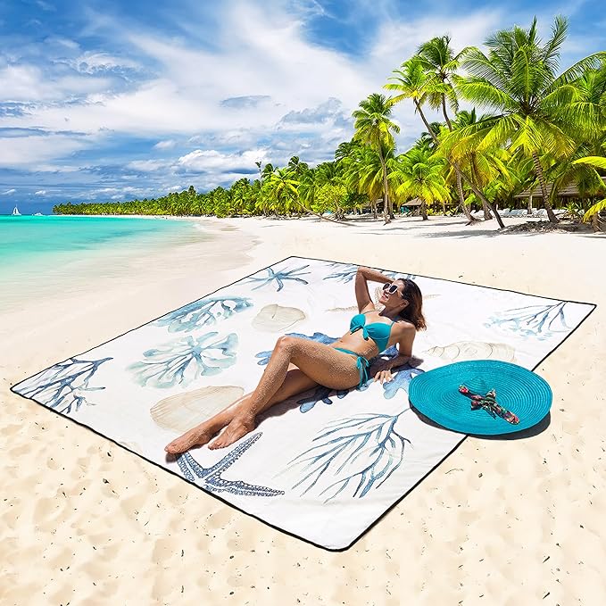 WIWIGO Beach Blanket Waterproof Sandproof Beach Mat 79" X 83"/10'x9'for 2-8 - Image 5