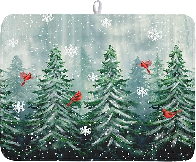 Winter Pines Tree Dish Drying Mats by Kawani