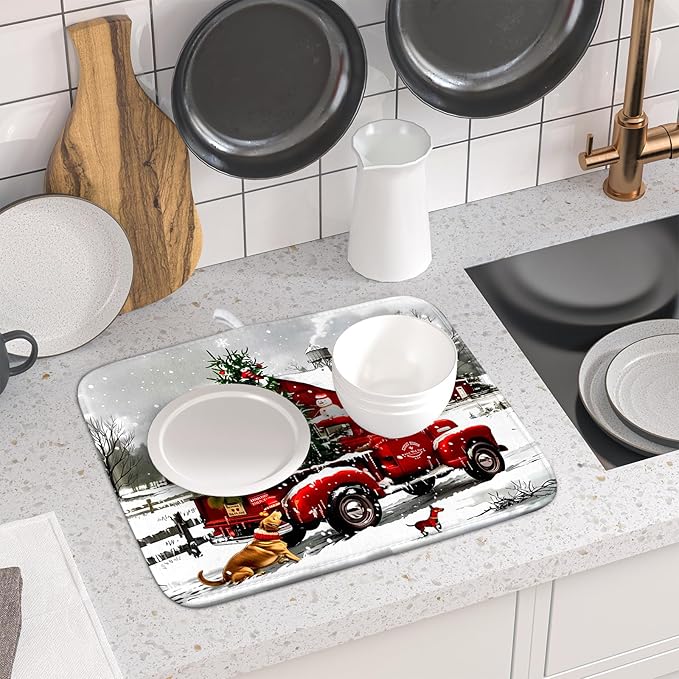 Christmas Red Truck Dish Drying Mat - Image 6