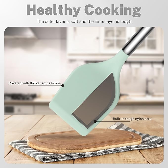 QMVESS Silicone Cooking Utensils Set, 446°F Heat Resistant Spatula, Spoons Set - Image 5