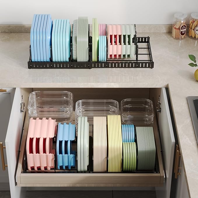 Expandable Food Container Lid Organizer, Large Capacity Adjustable 8 Dividers - Image 2