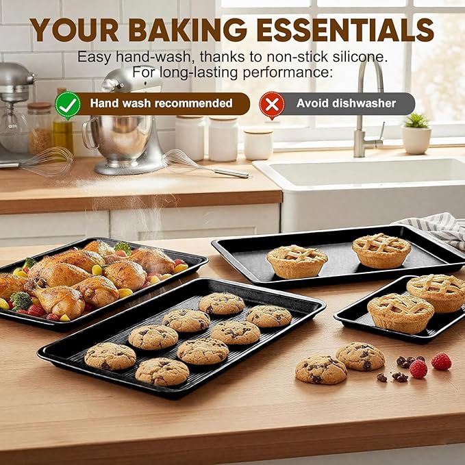 Sakerplus Nonstick Baking Sheet Pan Set of 3, Heavy Duty Cookie Sheets - Image 2