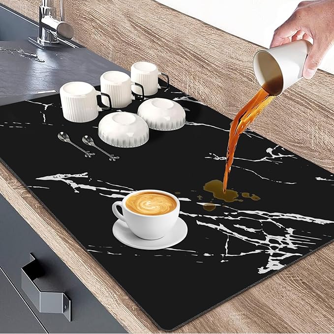 Absorbent Coffee Mat, Hide Stain Rubber Backed Absorbent Dish Drying Mat - Image 8