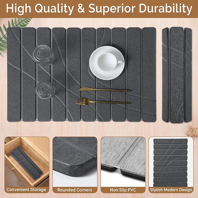 Large Stone Dish Drying Mat for Kitchen Counter, Foldable Water Absorbing - Image 4