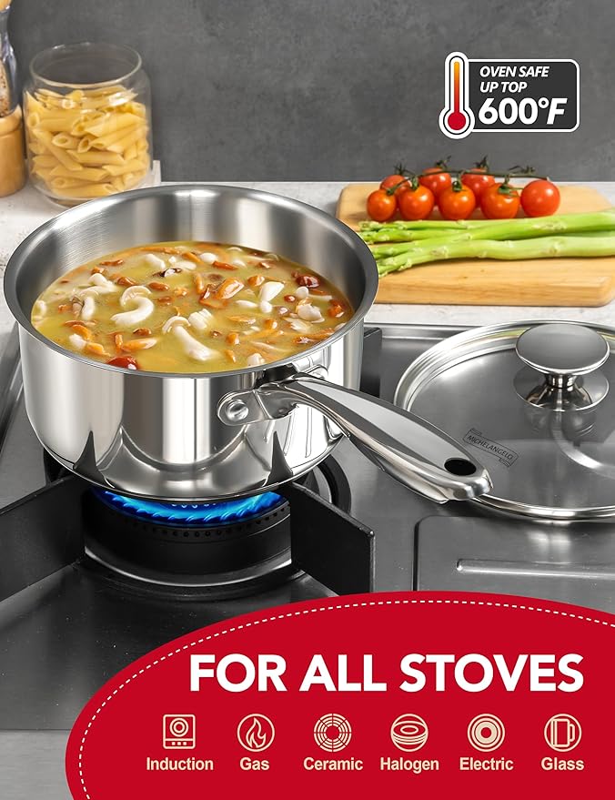 MICHELANGELO Stainless Steel Sauce Pan Set - Image 3