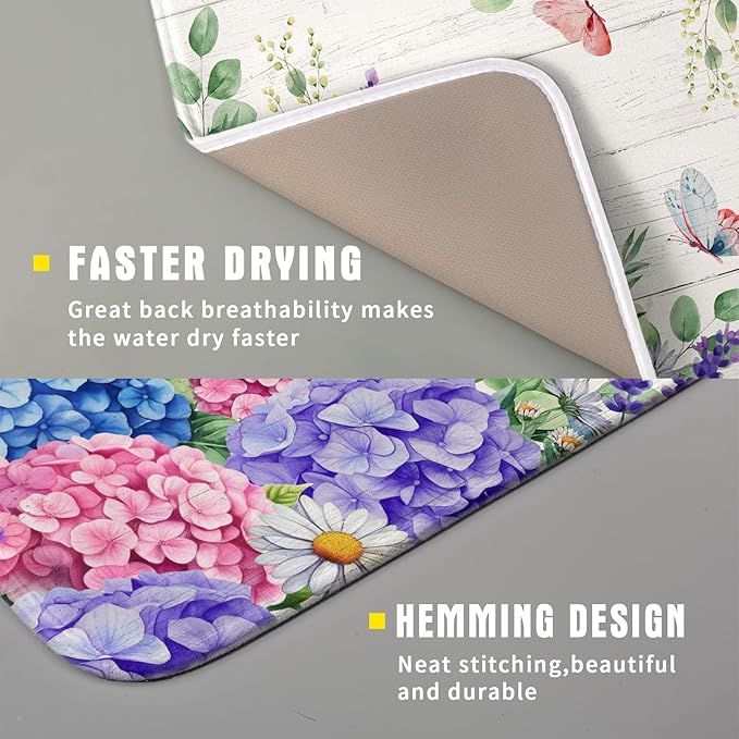 Hydrangea Floral Dish Drying Mat 16x18 inch Spring Summer Decorative Fast Dry - Image 3