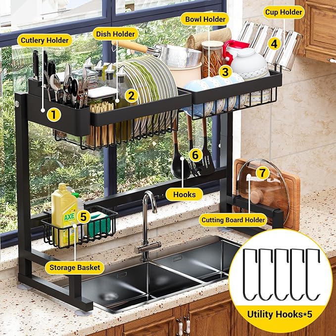 ilvvan Over Sink Dish Drying Rack Snap-On Design Large Dish Drainer Storage - Image 9