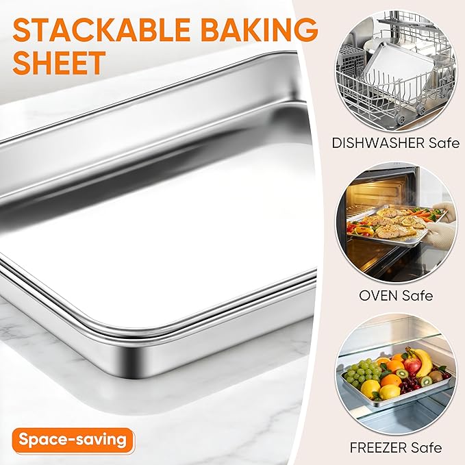 LIANYU 2 Pack Stainless Steel Cookie Sheet Pans, Commercial Grade Baking Sheet - Image 5