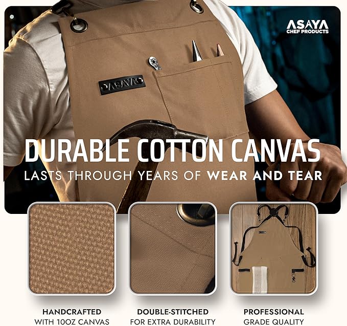 Asaya Chef and BBQ Apron with Bottle Opener and Hand Towel - 10oz Cotton Canvas - Image 3