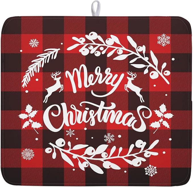 Merry Christmas Dish Drying Mat by Kawani