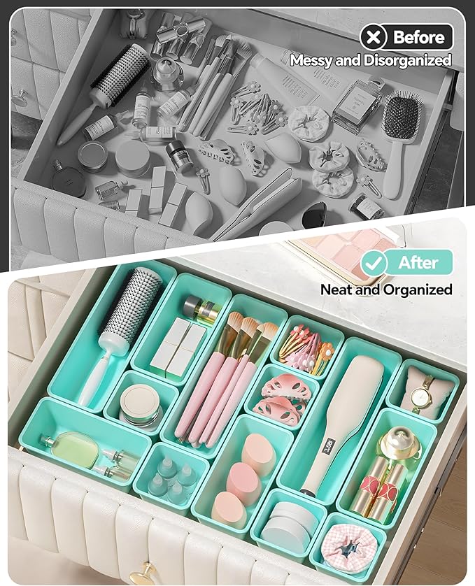 Canfanni 13 Pack Plastic Drawer Organizers Set, 3 Sizes Desk Drawer Organizer - Image 4