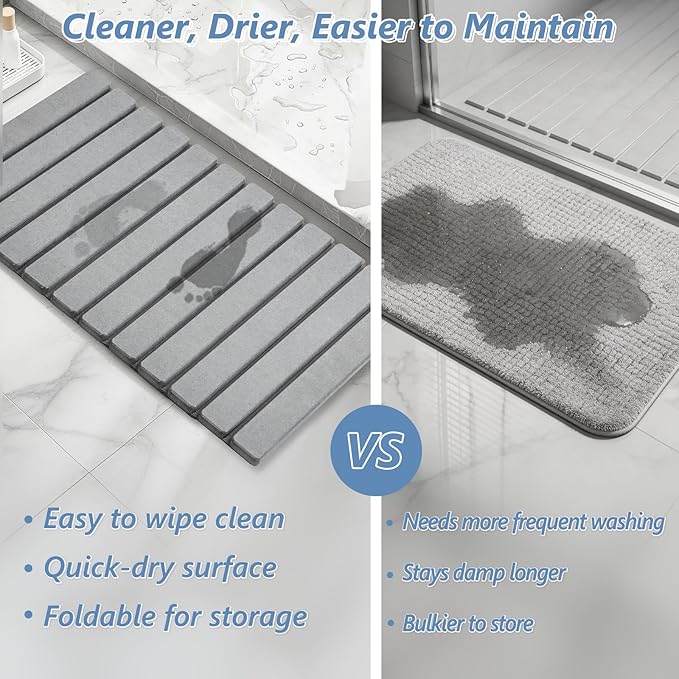 AWW Foldable Stone Bath Mat, Quick Dry Diatomaceous Earth Bath Mat - Image 3