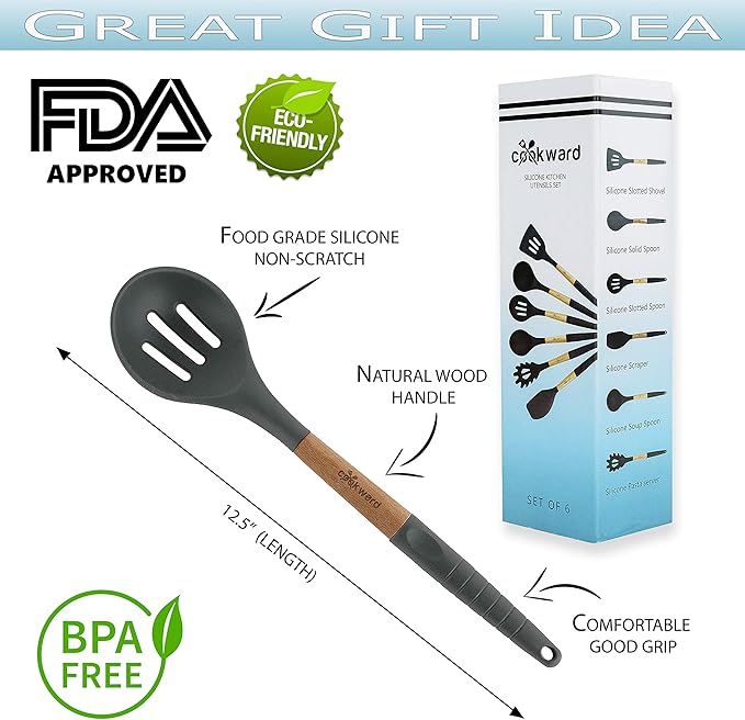 Silicone Cooking Utensils Set 6 Piece – Heat Resistant up to 480°F, BPA Free & - Image 7