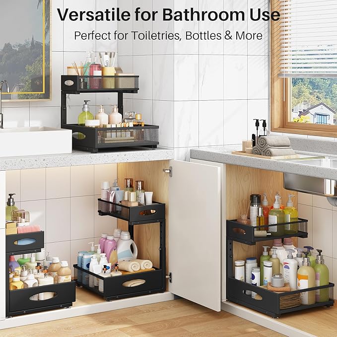 Under Sink Organizer, 2 Tier Pull Out Under Cabinet Organizer Shelf - Image 9