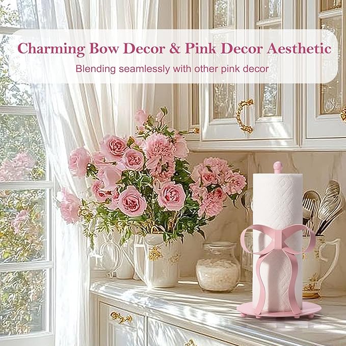 Pink Bow Paper Towel Holder Coutertop - Image 3