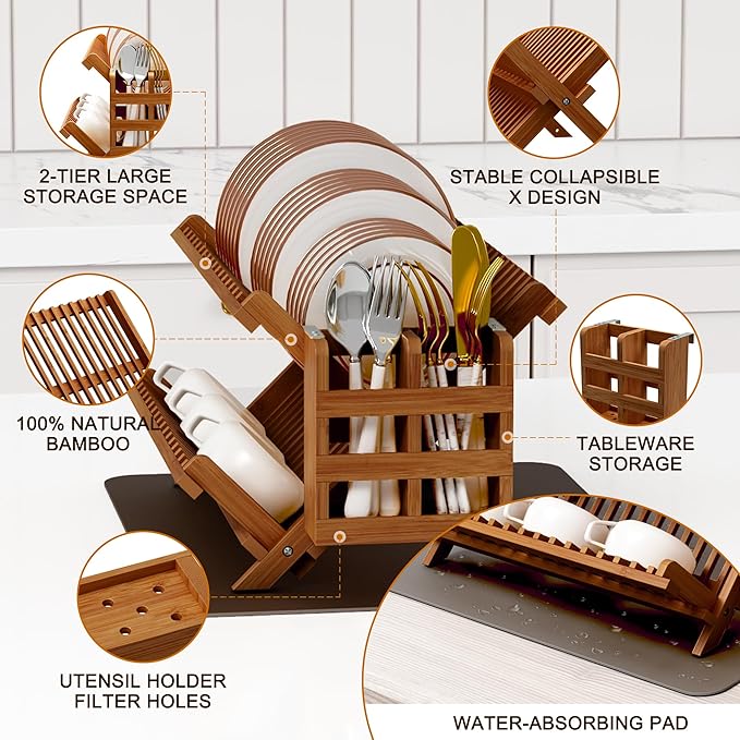 Greenual Teak Dish Drying Rack - Image 5