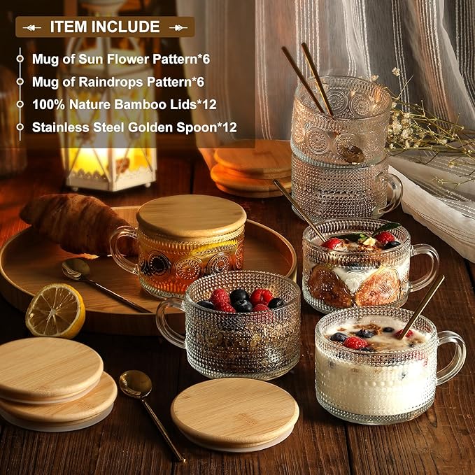 LANDNEOO 12pcs Set Irish Coffee Glasses, Vintage Coffee Mugs, Overnight Oats - Image 2