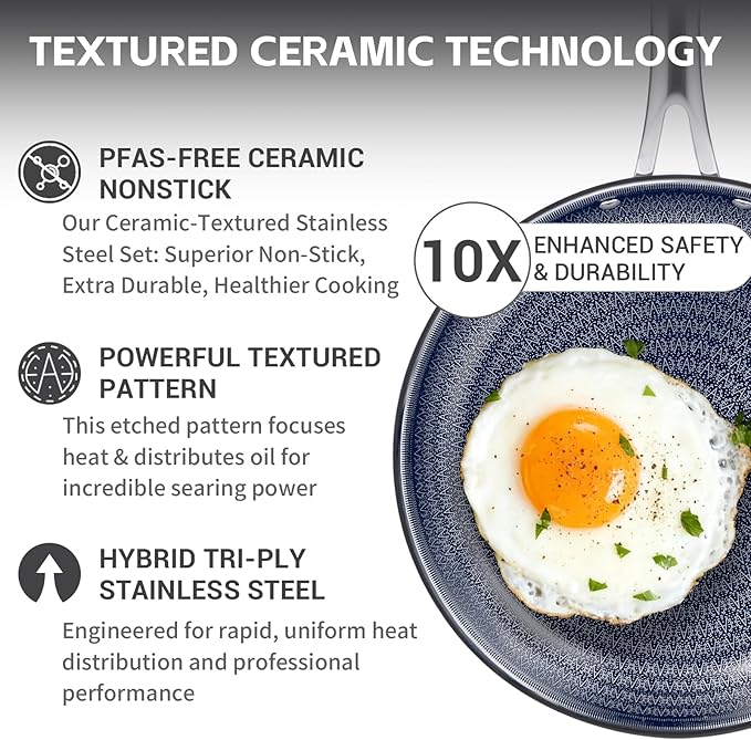 Ammeloo Hybrid Stainless Steel Cookware Set, 17-Piece Tri-Ply Pots and Pans Set - Image 3