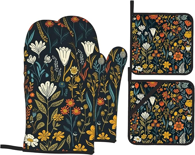 Vintage Flowers Oven Mitts and Heat Resistant Pads by Unknown