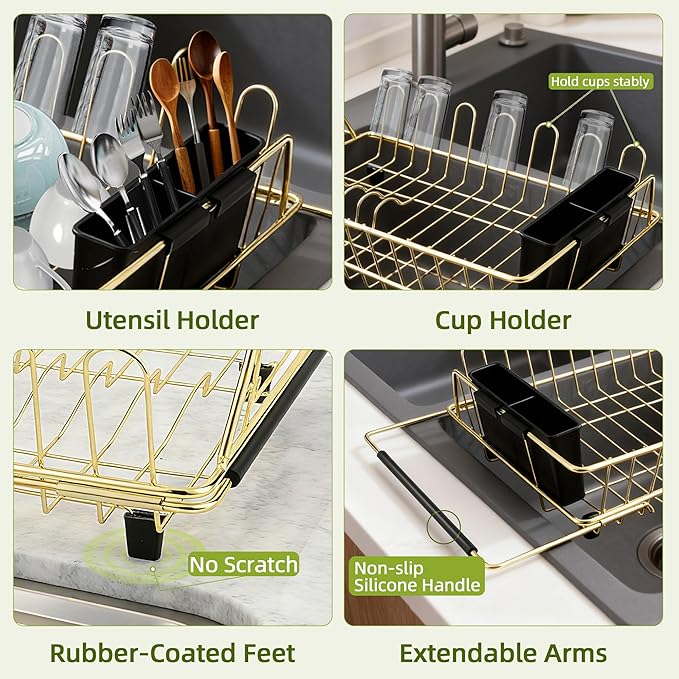 Golden Expandable Dish Drying Rack-Extra Large Stainless Steel Dish Drainer - Image 6