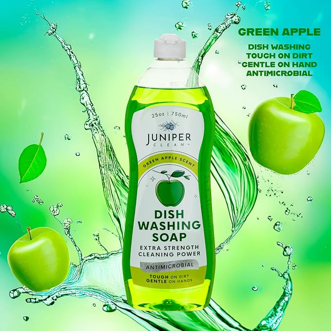 Juniper CLEAN, Dish Soap, Green Apple Scent, Liquid Dish Washing Soap Squeeze Bottle 25 Fl Oz (Pack of 1)