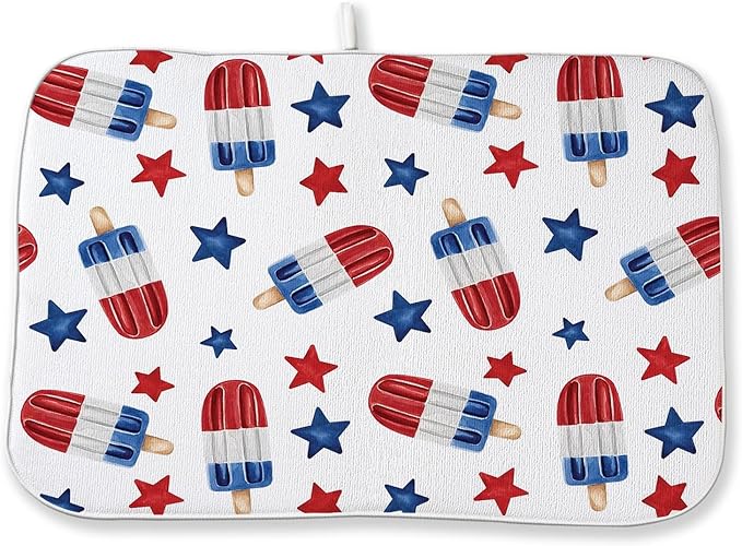 4th of July Dish Drying Mat 18x24 Inch Blue Red Ice Cream Stars Patriotic by DAFENA