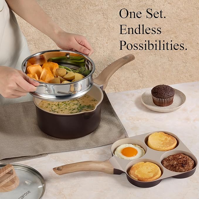 CAROTE 21 PCS Ceramic Cookware Set, Pots and Pans Set Non Stick, Pot and Pan Set - Image 6