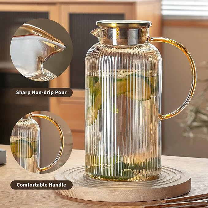 Buaic Glass Pitcher with Lid, 2 PACK 84 oz/ 2.5 Liter Amber Classic Vertical - Image 3