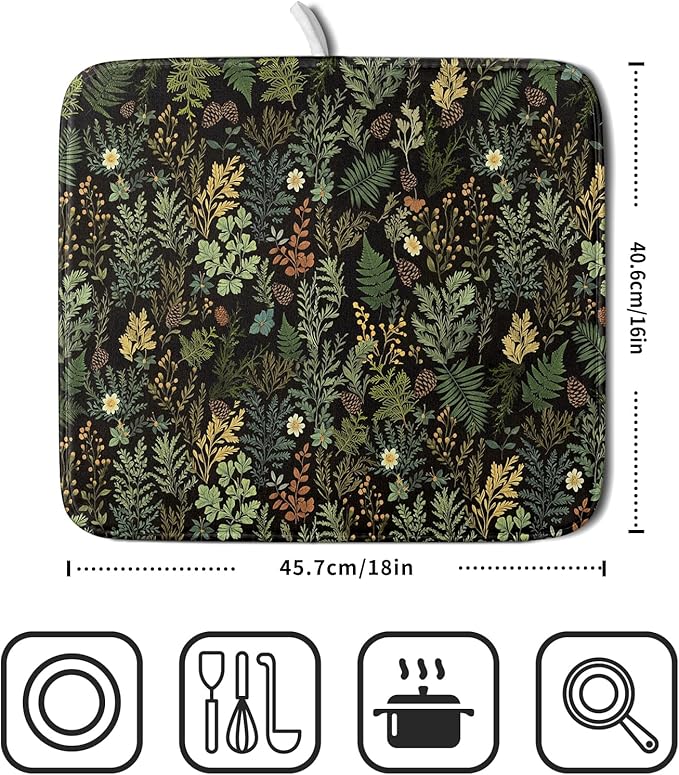 Black Green Botanical Dish Drying Mat - Image 2