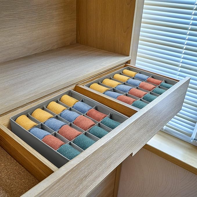 Joyoldelf Sock Drawer Organizer Divider Underwear Organizer 16-cell Fabric - Image 3